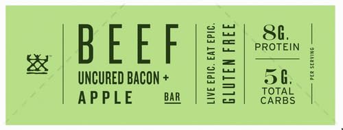 EPIC Beef Protein Bars, Uncured Bacon and Apple, Paleo Friendly, Gluten Free, Whole 30, 12 Ct, 15.6 oz