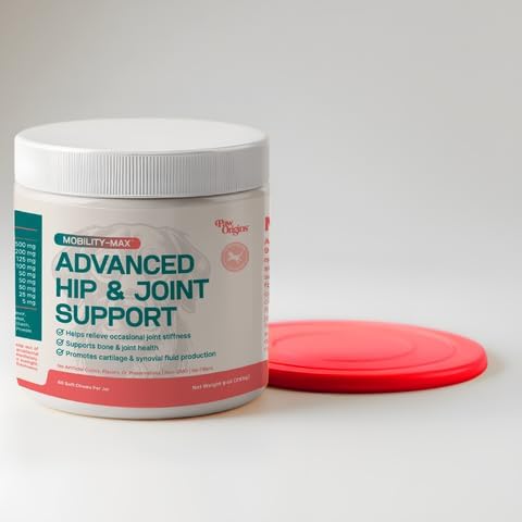 Mobility Max – Advanced Hip & Joint Supplement for Dogs with Glucosamine, Chondroitin, MSM & Vitamin C – Natural Bacon Flavor (Red Frisbee)