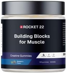 Creatine Monohydrate Gummies 5g,Sugar-Free,for Men & Women to Support Muscle Recovery, Performance and Strength, Blueberry Flavor, 120 Gummies, Rocket 22.