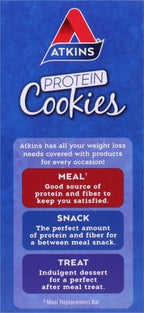 Atkins Chocolate Chip Protein Cookie, Protein Dessert, Rich in Fiber, 3g Net Carb, 1g Sugar, Keto Friendly, 4 Count