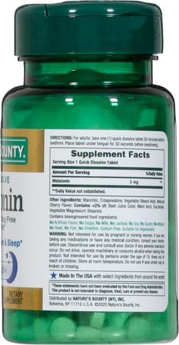 Nature's Bounty Melatonin, Promotes Relaxation & Sleep, 100% Drug Free Sleep Aid, 3 mg, 120 Quick Dissolve Tablets (Pack of 3)