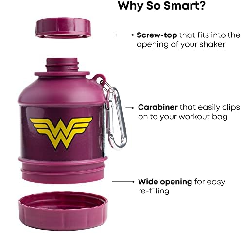 Smartshake Justice League Protein Powder Storage Container 50g Protein Shaker Bottle Funnel 110ml BPA, DC Comics Protein Shakes Bottle Storage for Women - Wonder Woman
