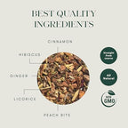 Luxmi Estates Peach Mint Tea with Cinnamon Ginger Hibiscus, 50 cups (100g/3.5oz) | Caffeine-Free