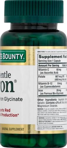 Nature’s Bounty Gentle Iron 28 mg Capsules with Vitamin C,Folic Acid,Vitamin B-12 Iron Supplement,Non-GMO,Gluten-Free,90 Count (Pack of 3)