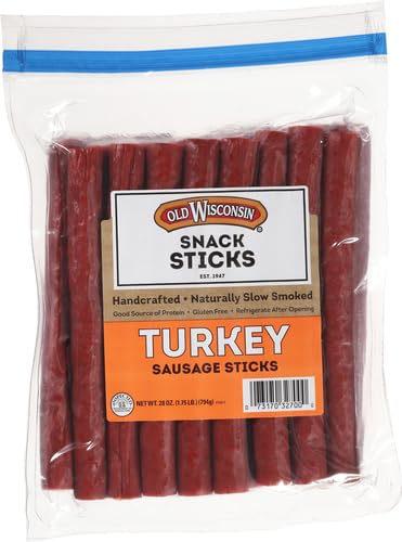 Old Wisconsin Turkey Sausage Snack Sticks, Naturally Smoked, Ready to Eat, High Protein, Low Carb, Keto, Gluten Free, 28 Ounce Resealable Package