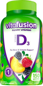 Vitafusion Vitamin D3 Gummies,Bone and Immune Support,Peach,BlackBerry,Strawberry Flavored,50 mcg D3 Gummy Vitamin Supplement,75 Day Supply,150 Count (Pack of 2)
