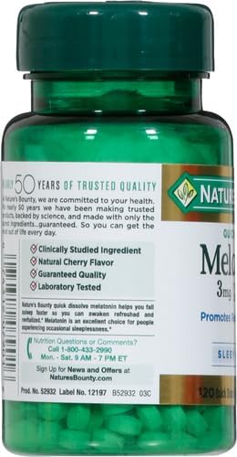 Nature's Bounty Melatonin, Promotes Relaxation & Sleep, 100% Drug Free Sleep Aid, 3 mg, 120 Quick Dissolve Tablets (Pack of 2)