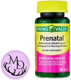 Spring Valley Prenatal Multivitamin/Multimineral for Pregnant and Nursing Women Dietary Supplement Tablets, 100 Count +Sticker, Dri Store.