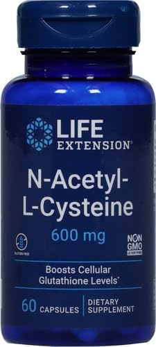 Life Extension N-Acetyl-L-Cysteine (NAC),Immune,Respiratory,Liver Health,NAC 600 mg,Potent antioxidant Support,Free-radicals,Easy to Absorb,60 Capsules,(Pack of 2)