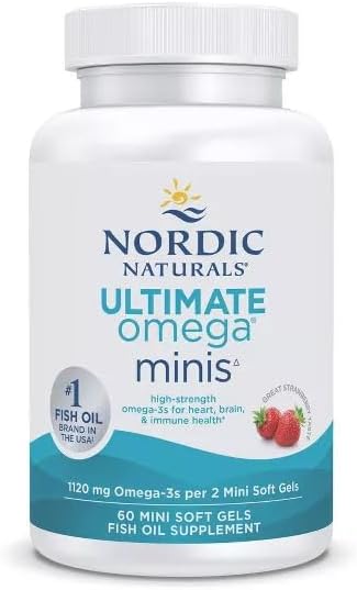 Nordic Naturals Ultimate Omega Minis, Strawberry Flavor - 60 Minis Soft Gels - 1120 mg Omega-3 - High-Potency Fish Oil Supplement - EPA & DHA - Promotes Brain & Heart Health - 30 Servings
