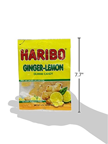 HARIBO Gummi Candy, Ginger-Lemon Gummy Candy, 4 Ounce Share Size Bags (Pack of 12) Delicious Soft & Chewy Sweet Snacks, Zesty Lemon & Warm Ginger Flavor