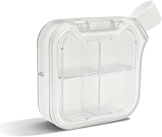 Small Stylish Pill Case, Compact Vitamin Box, Portable Travel Pill Dispenser, 4 Compartments Medications & Supplements Organizer (White)