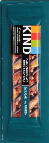 KIND Nut Bars, Dark Chocolate Nuts and Sea Salt, Healthy Snacks, Gluten Free, Low Sugar, 6g Protein, (Pack of 24)