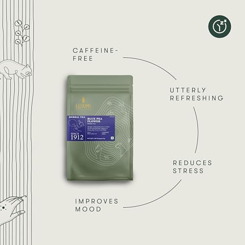 Luxmi Estates Butterfly Pea Flower Organic Blue Pea Flower Tea (50 Tea Bags) Caffeine Free Tea Bags
