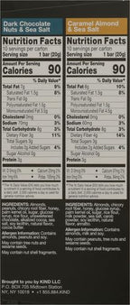 KIND Minis Snack Bars,Dark Chocolate Nuts & Sea Salt and Caramel Almond & Sea Salt,3g Sugar,Gluten Free Bars,Variety Pack,0.7 OZ,20 Count (Pack of 2)