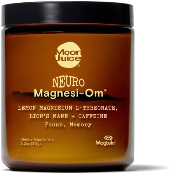 Moon Juice Neuro Magnesi-Om - Brain Support Supplement with Magnesium L-Threonate, Lion’s Mane, L-Theanine & Caffeine - Magnesium Powder for Focus & Memory - Lemon, 3.2 oz, 30 Servings