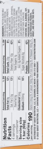 Quest Nutrition Chocolate Chip Cookie Dough Protein Bars,21g Protein,4,Net Carbs,1g Sugar,High Fiber,Gluten Free,Keto Friendly,4 Count (Pack of 2)