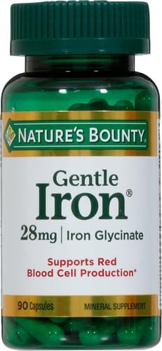 Nature’s Bounty Gentle Iron 28 mg Capsules with Vitamin C,Folic Acid,Vitamin B-12 Iron Supplement,Non-GMO,Gluten-Free,90 Count (Pack of 2)