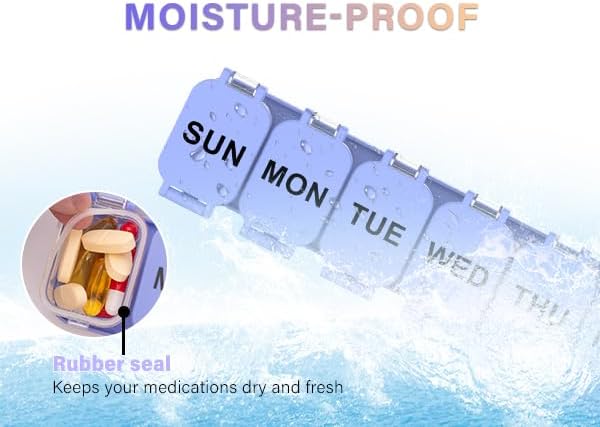 Extra Large Weekly Pill Organizer 7 Day - Portable Daily Pill Box with 7 Detachable Compartments, Vitamin Holder and Medicine Organizer for Supplements, Home and Travel, Purple