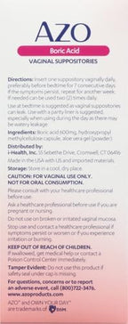 AZO® Boric Acid Vaginal Suppositories for Women, Helps Support Odor Control with Clinically Studied Boric Acid, Non-GMO (Pack of 60)