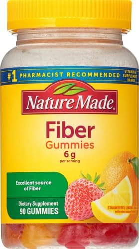 Nature Made Fiber 6 g, Dietary Supplement for Digestive Health Support, 90 Fiber Gummies, 30 Day Supply