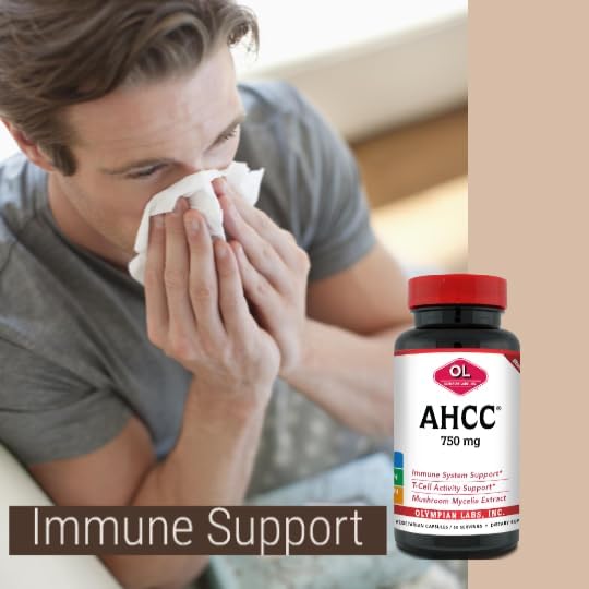Olympian Labs Premium AHCC Supplement–750mg of AHCC per Capsule–Supports Immune Health, Liver Function, and Natural Killer Cell Activity- 60 Caps