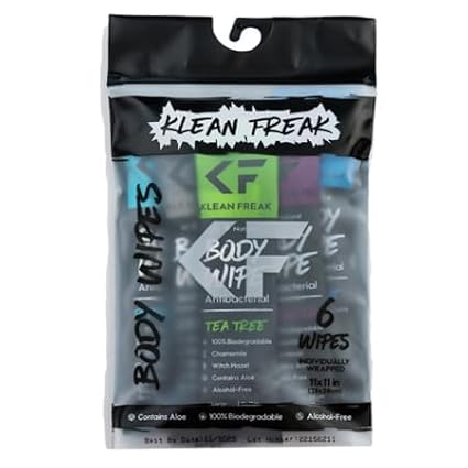 KLEAN FREAK Body 6-Count Wipes - Original Disposable Wipes, Individually Wrapped for the Gym, Workout, Hiking, Travel, and Sport (Mixed Trial 6 Pack)