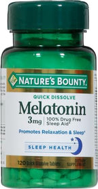 Nature's Bounty Melatonin, Promotes Relaxation & Sleep, 100% Drug Free Sleep Aid, 3 mg, 120 Quick Dissolve Tablets (Pack of 3)