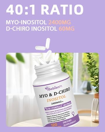 13-in-1 Myo Inositol & D-Chiro Inositol for Women,2460mg-40:1 Ratio Supplement Plus Alpha Lipoic Acid/Folate/Vitex/Magnesium,60 Vegan Capsules