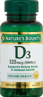 Nature's Bounty Vitamin D3, Immune and Bone Support, 5000IU, Rapid Release Softgels, 150 Ct (Pack of 2)
