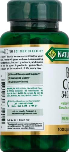 Nature's Bounty Black Cohosh Root Pills and Herbal Health Supplement, Natural Menopausal Support, 540 mg, 100 Capsules (Pack of 3)