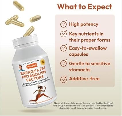 ANDREW LESSMAN Energy and Fat Metabolism Factors 360 Capsules - Promotes Optimum Fat Burning and Energy Metabolism, with Carnitine, Green Tea, Guarana, Ginseng, B-Complex. Easy to Swallow Capsules
