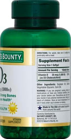 Nature's Bounty Vitamin D3 1000 IU, Immune Support, Helps Maintain Healthy Bones, 250 Rapid Release Softgels (Pack of 3)