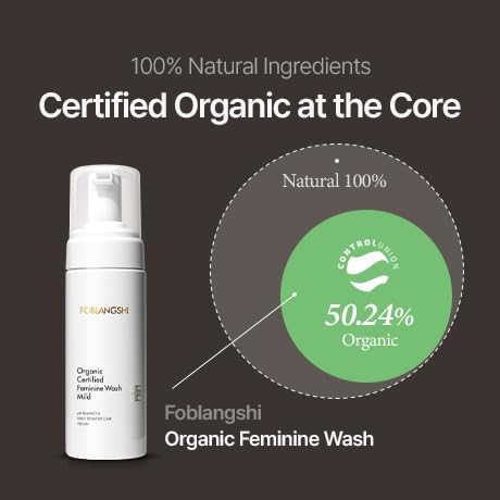 100% Natural Ingredients, Premium Organic Feminine Wash, pH Balanced, Fragrance Free Intimate Cleanser, Gentle Daily Foam with Probiotics, Sensitive Skin, Reduce Odor, Vegan, Korea No.1