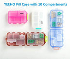 Pill Case - Portable Supplements Tablet Container Box with 10 Compartments - Medicine Capsule Vitamin Foldable Organizer Dispenser Holder Storage for Travel Trip Pocket Purse - Clear Black