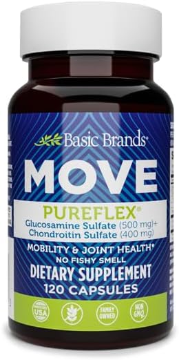 Basic Brands -Move Pureflex Glucosamine Chondroitin 120 Capsules – Joint Support Supplement for Cartilage, Mobility & Flexibility – Glucosamine Sulfate & Chondroitin Sulfate – Made in USA