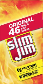 Slim Jim Smoked Meat Sticks, Original Flavor, 6g Protein Per Serving, Snack Size, 0.28 oz. 46 Count (Pack of 3)