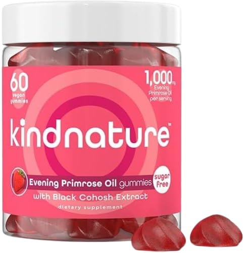 kindnature Evening Primrose Oil Gummies for Women – 1000mg + Black Cohosh – PMS, Perimenopause & Menopause Support – Vegan, Sugar-Free, Non-GMO