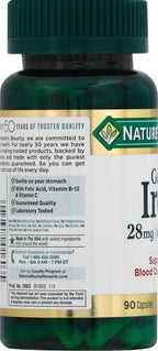 Nature’s Bounty Gentle Iron 28 mg Capsules with Vitamin C,Folic Acid,Vitamin B-12 Iron Supplement,Non-GMO,Gluten-Free,90 Count (Pack of 3)