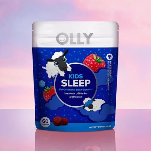 OLLY Kids Sleep Gummy, 0.5mg Melatonin, L Theanine, Chamomile, and Lemon Balm, Childrens Chewable Supplement, Occasional Sleep Support, Raspberry - 60 Count