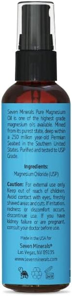 Seven Minerals Travel Size Pure Magnesium Oil - USP Grade Magnesium Spray, No Unhealthy Trace Minerals - from Ancient Underground Permian Seabed in USA, Free eBook Included (2 fl oz) (Pack of 2)