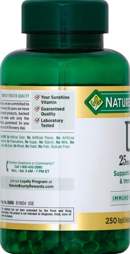 Nature's Bounty Vitamin D3 1000 IU, Immune Support, Helps Maintain Healthy Bones, 250 Rapid Release Softgels (Pack of 3)