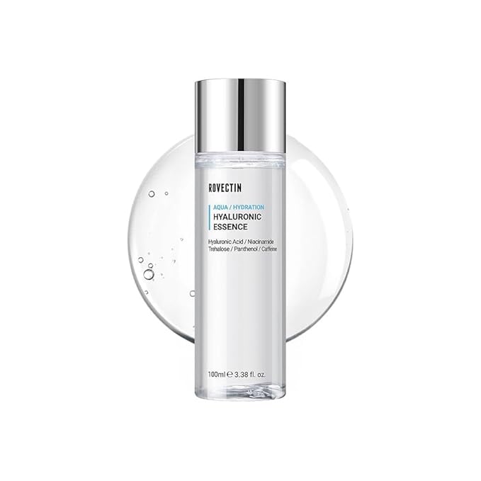 ROVECTIN Aqua Hyaluronic Essence – Hydrating Essence Toner with 7-Layer Hyaluronic Acid Complex & Niacinamide for Deep Moisturizing, Plumping, and Soothing | Vegan Korean Skincare (3.38 fl oz)