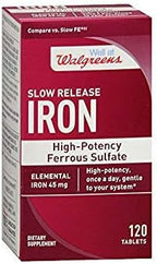 Walgreens Iron Slow Release High Potency Ferrous Sulfate 45mg, Tablets, 120 ea