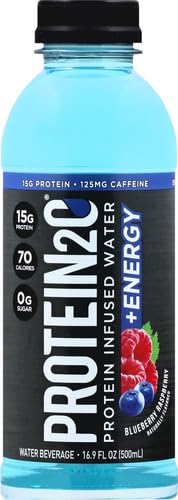 Protein2o 15g Whey Protein Isolate Hydration Drink Plus Energy & Focus,350mg Electrolytes,125mg Caffeine,Sugar Free,Blue Raspberry,16.9 oz Bottle,(Pack of 24)