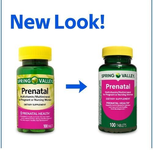 Spring Valley Prenatal Multivitamin/Multimineral for Pregnant and Nursing Women Dietary Supplement Tablets, 100 Count +Sticker, Dri Store.