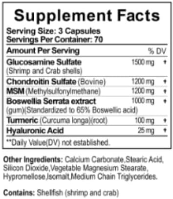 Glucosamine Chondroitin Turmeric Msm Boswellia - Joint Support Supplement for Relief 210 Tablets for Bones, Back, Knees, Hands (210 Capsules)