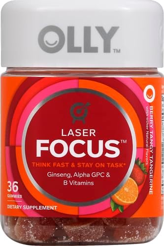 OLLY Laser Focus Gummy, Ginseng, Alpha GPC, B Vitamins, Berry Tangerine Flavor - 36 Count (Pack of 2)