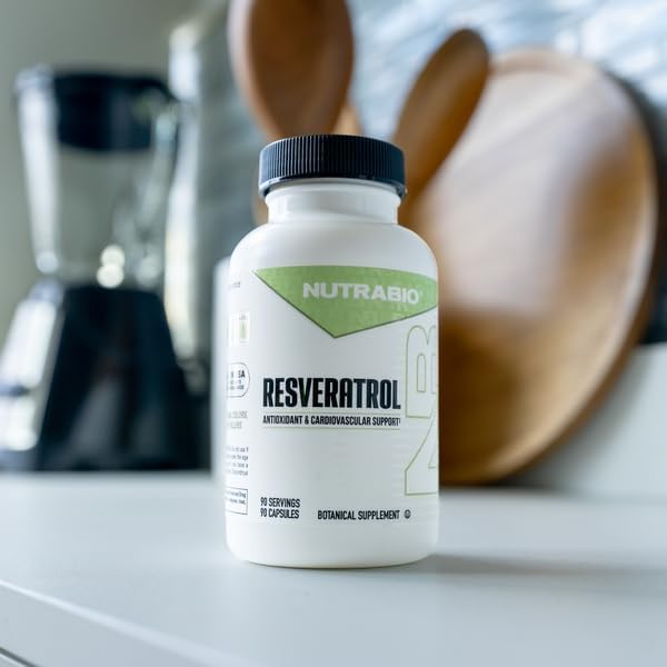 NutraBio 98% Pure Resveratrol Supplement 500mg - Standardized to 490mg Trans Resveratrol, Heart Health and Antioxidant Defense - 90 Capsules
