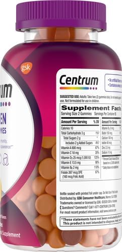Centrum MultiGummies Gummy Multivitamin for Women, Multivitamin/Multimineral Supplement with Vitamin D3, B and Antioxidants, Assorted Fruit Flavor - 170 Count (Pack of 2)